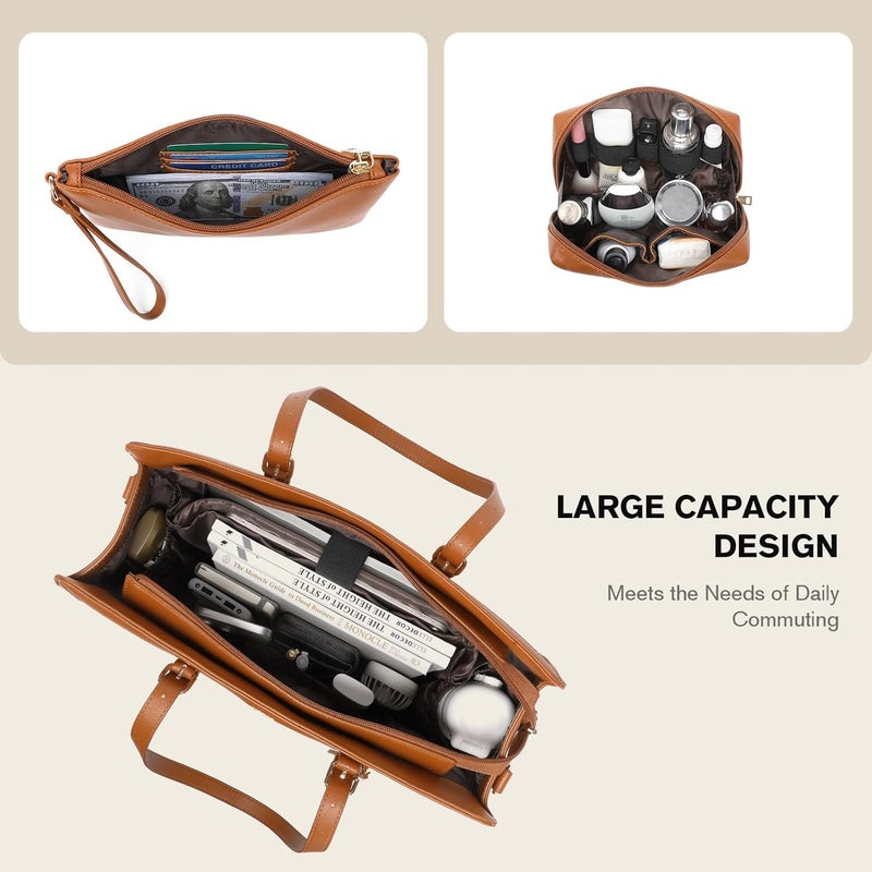 Keyli 4pc Sets Laptop Bag for Women Large Leather Laptop Briefcase with USB Charging Port Computer Shoulder tote Bags Purse - Image 5